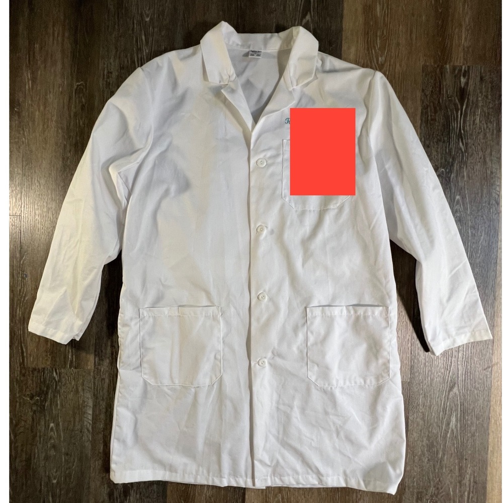 Fashion Seal Lab Coat Unisex 44 White Button Front Multi Pocket Style 499